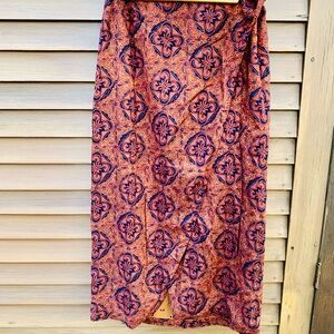 Anne Pinkerton APE Skirt Vintage Bohemian Orange & Blue Patterned full wrap